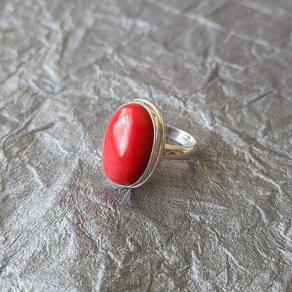 Red FauCoral Ring in Sterling Silver-Coral ring-Sterling silver ring-Chunky ring - Picture 2 of 7